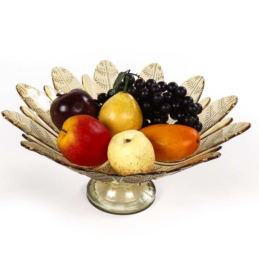 Centro De Mesa Com Pé Folhas Vitazza 39Cm - Ambar
