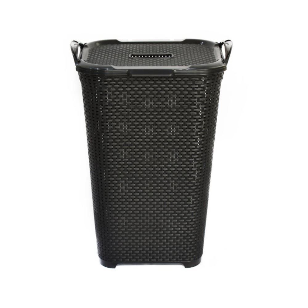 Cesto Com Tampa Basculada Multiuso Rattan Arqplast 50 Litros - Preto