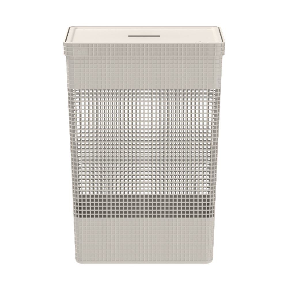 Cesto De Roupas Com Tampa De Plástico Grid Martiplast 49 Litros - Bege