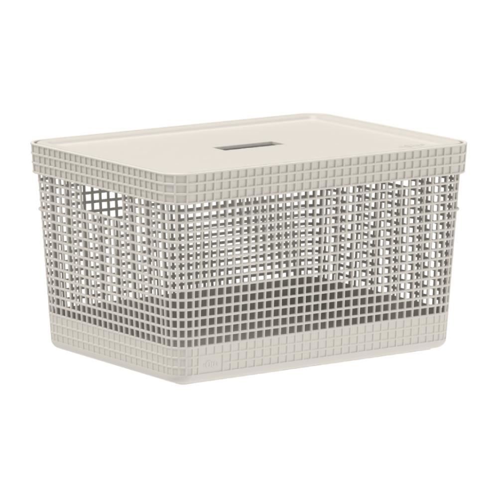 Cesto Organizador Com Tampa Grid Martiplast 20 L - Bege
