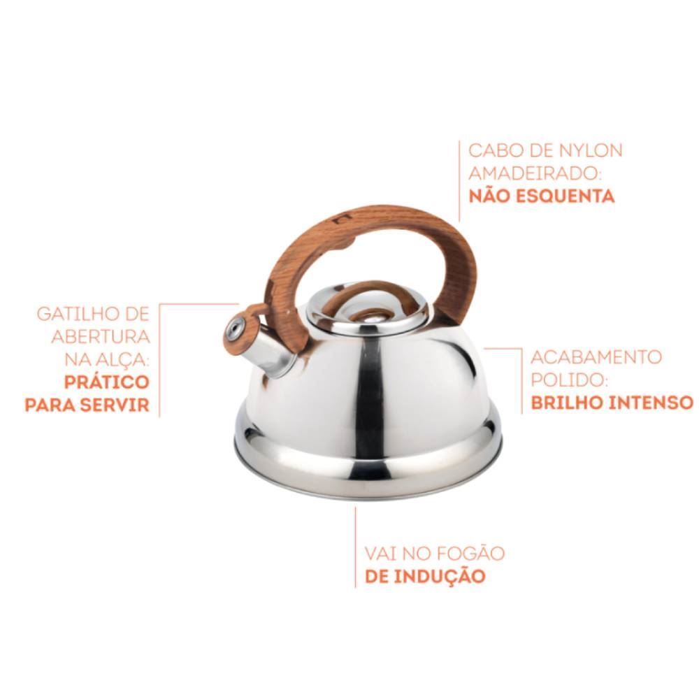 Chaleira Com Apito Roma Havan Casa  2.7L - Amadeirado