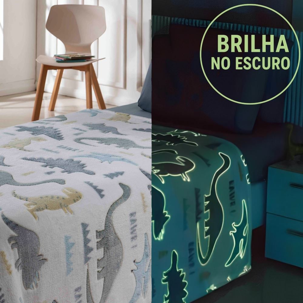 Cobertor Infantil Mágico Encantos Brilha No Escuro - Dinossauros