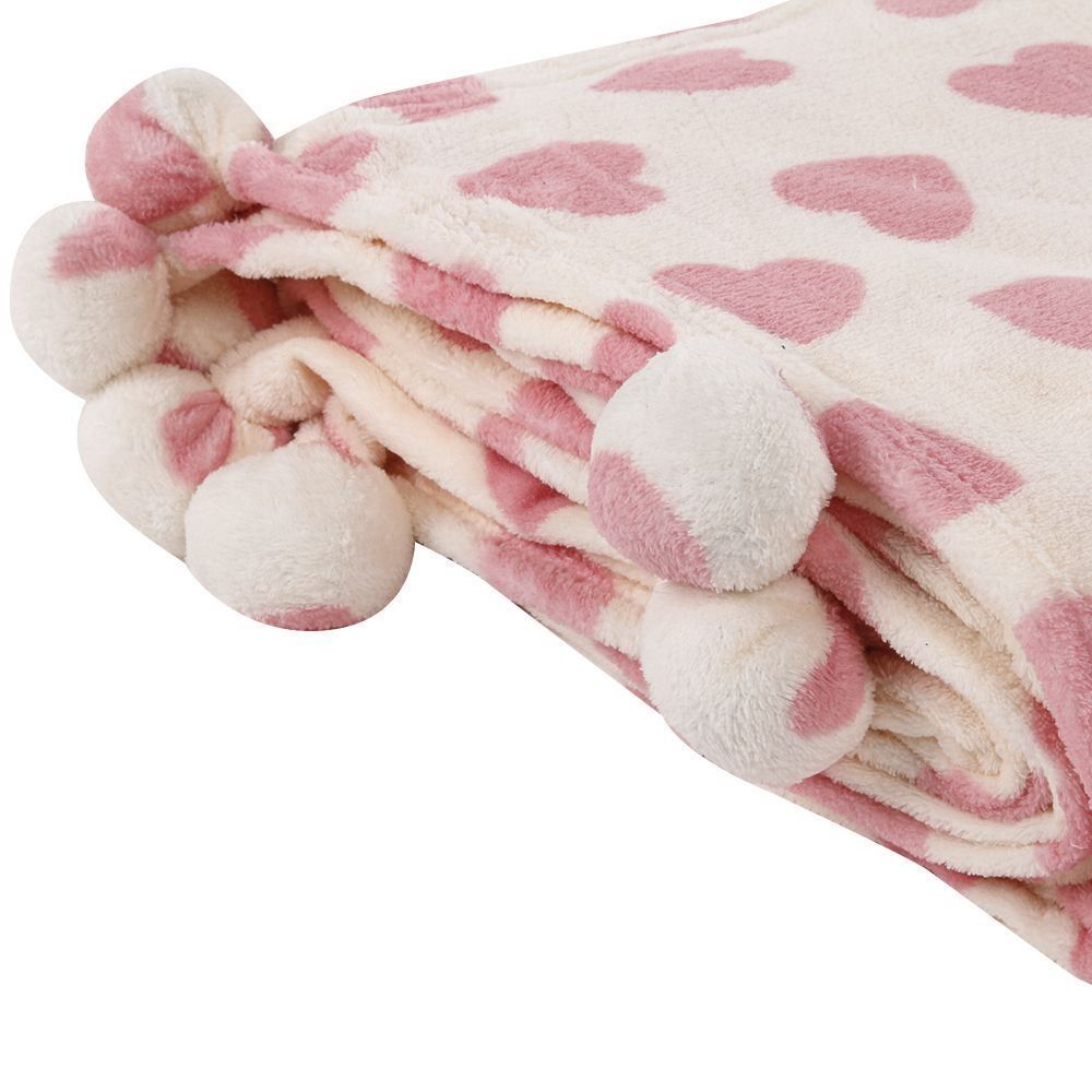 Cobertor Solteiro Infantil 100% Poliéster Pompom Havan Kids - Coração Rose