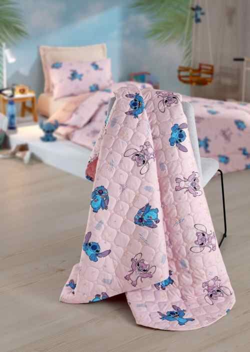 Cobre Leito Solteiro Disney Hedrons 1 Pç - STITCH LOVE ROTATIVO