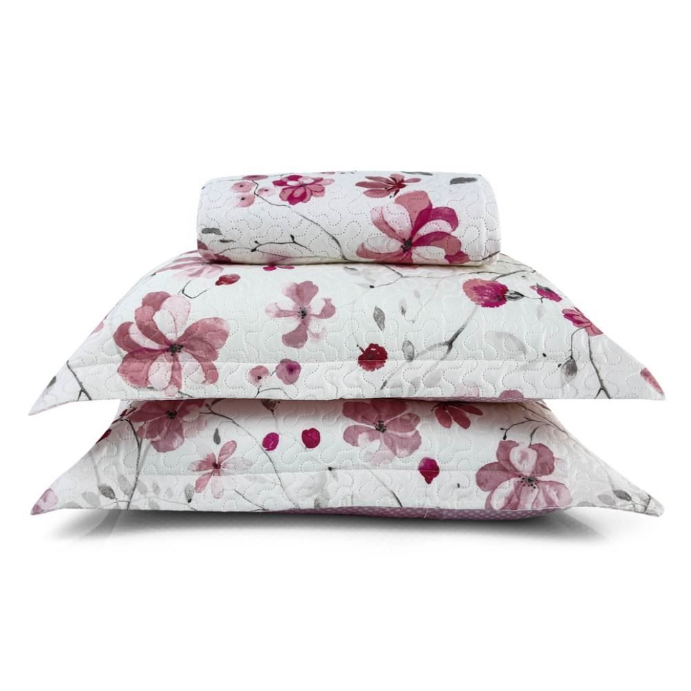 Kit Colcha King Malha Havan Casa 3 Pçs - Garden Rosa Floral
