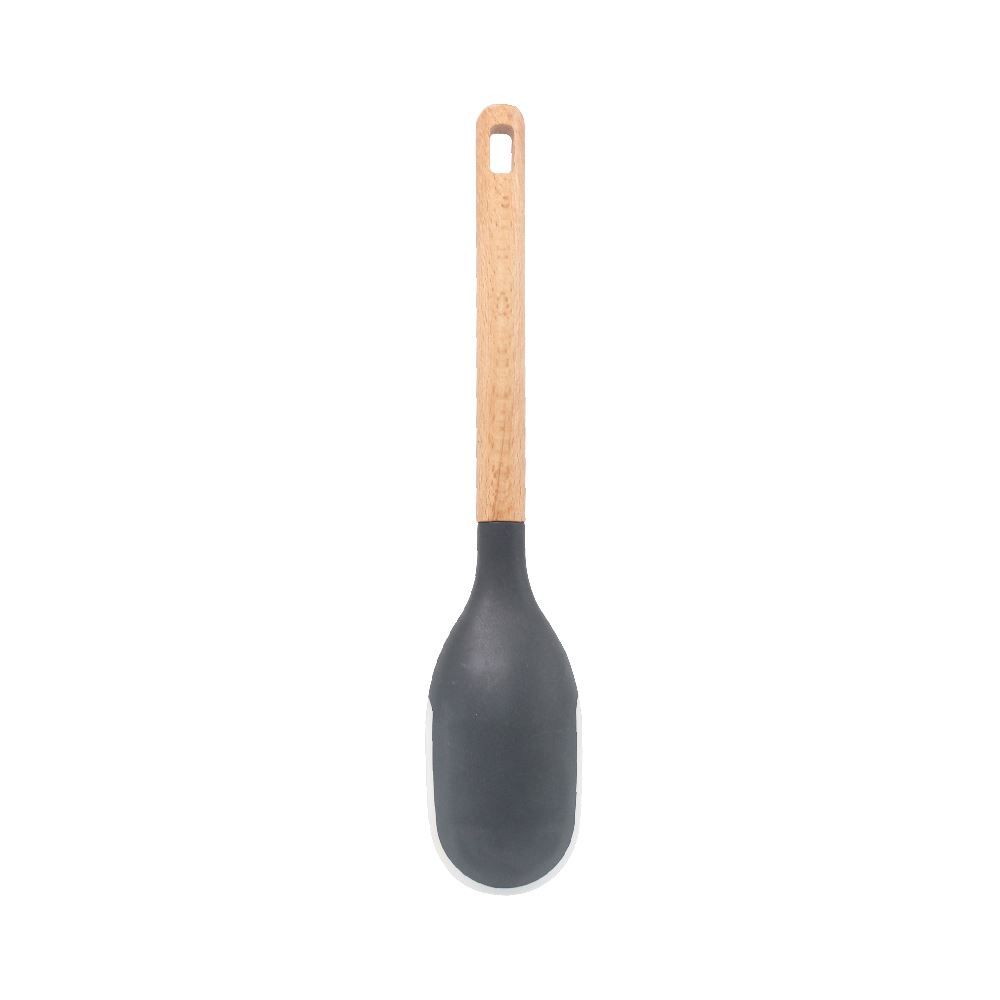 Colher De Silicone Com Cabo De Madeira Havan Casa 34 Cm - Preto 