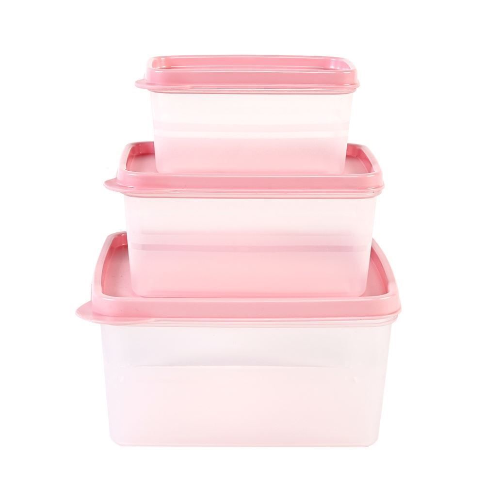 Jogo De Potes Herméticos Quadrado Essencial Dup 3 Peças - Rosa