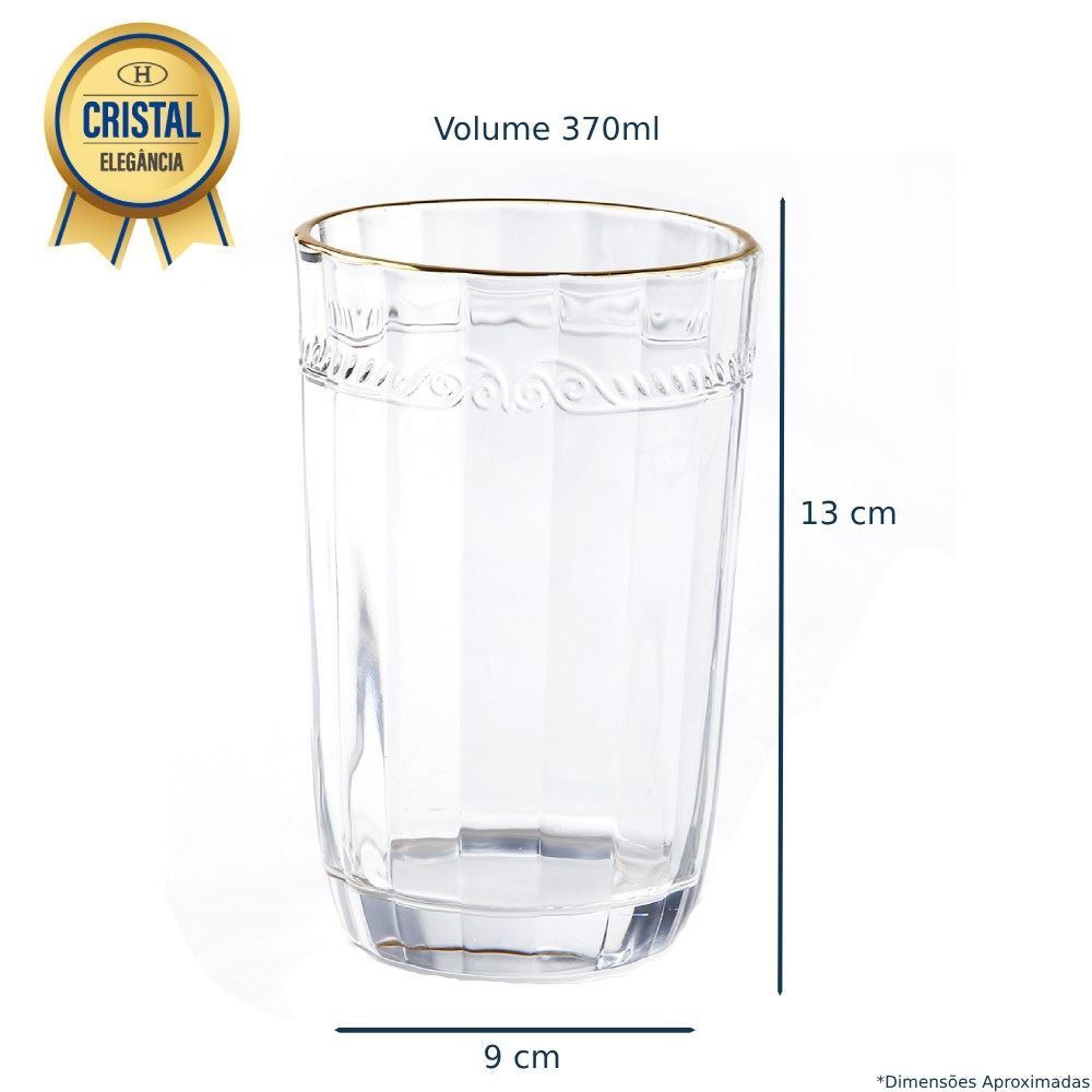 Copo Alto Cristal Com Filete Dourado Imperial Lyor 370Ml - Transparente