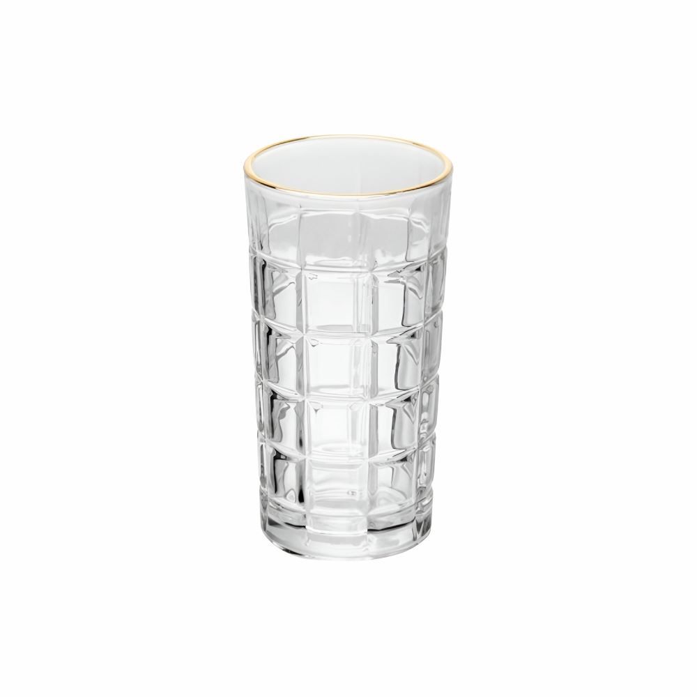 Copo Alto Square Com Filete Dourado 360 Ml - Transparente