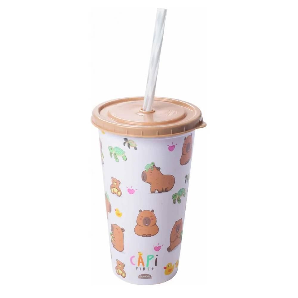 Copo Com Canudo Capivara 500 Ml - Plasútil
