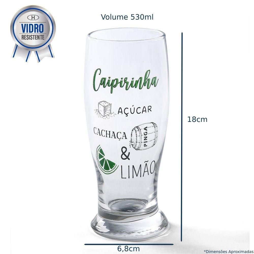 Copo De Vidro Munich De Caipirinha Divertido Decormartin - 530ml