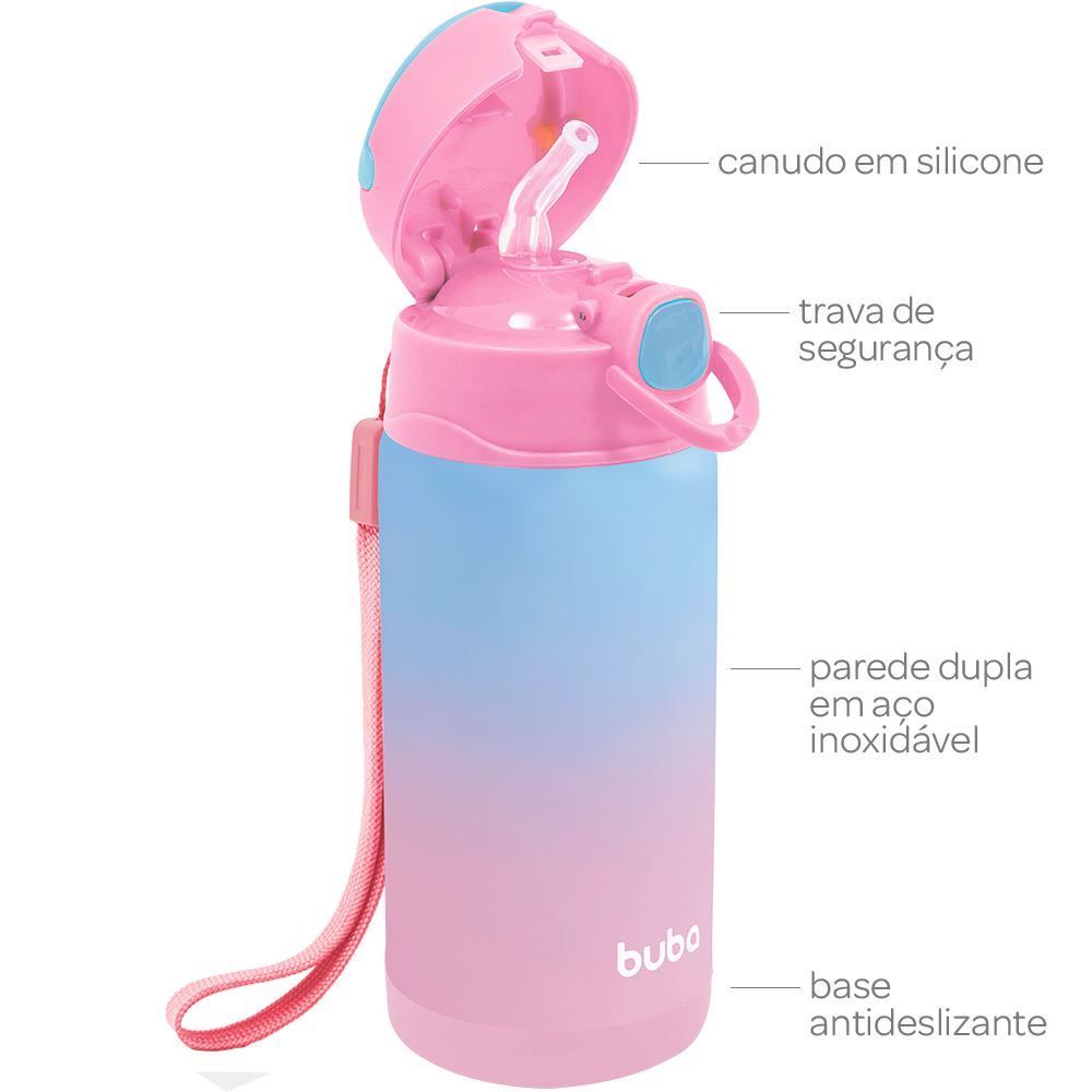 Copo Térmico 400Ml Parede Dupla Com Canudo Degrade Buba - Rosa