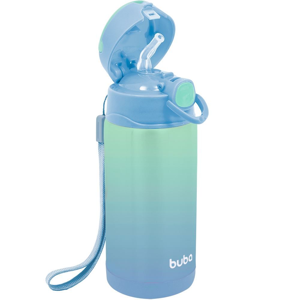 Copo Térmico 400Ml Parede Dupla Com Canudo Degrade Buba - Azul