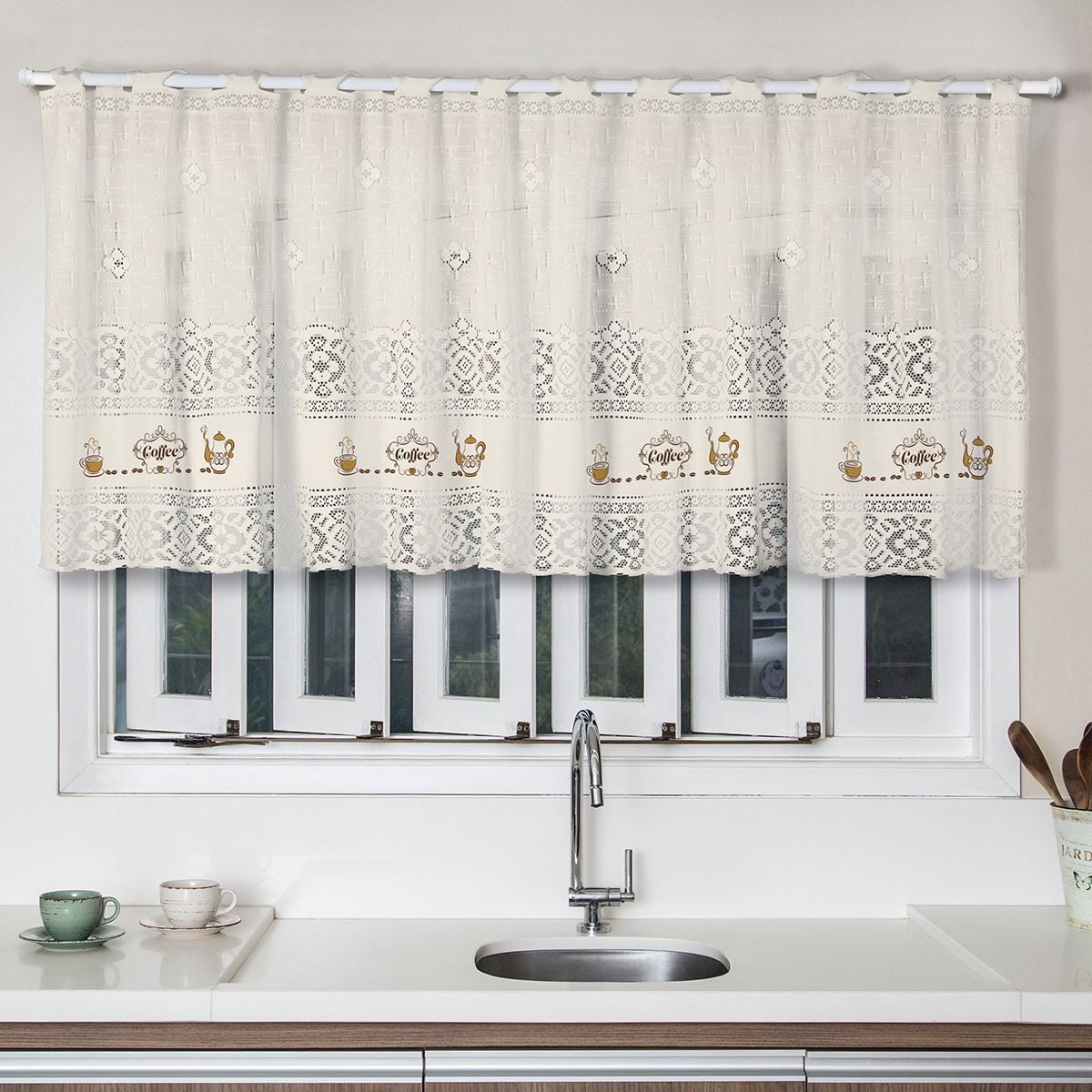 Cortina Valencia Para Cozinha Em Renda 200X80cm Havan - Café Bege