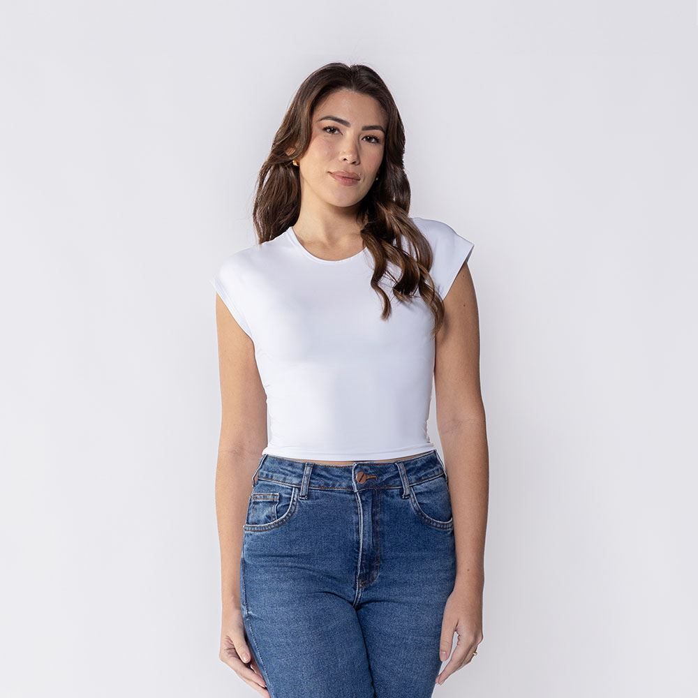 Cropped Feminino Em Poliamida Com Manga Japonesa Boby Blues