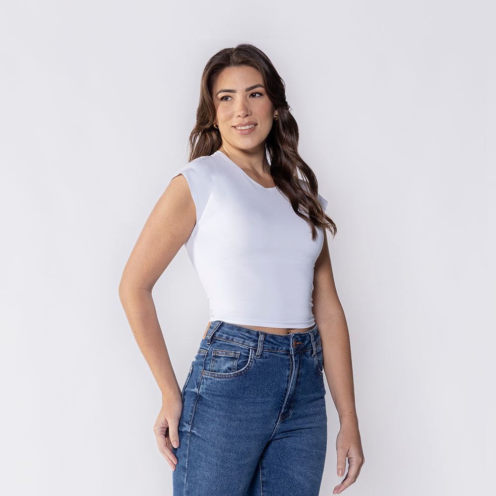 Cropped Feminino Em Poliamida Com Manga Japonesa Boby Blues