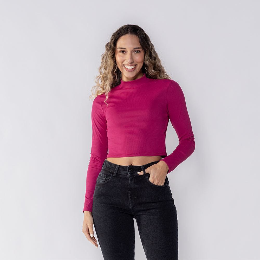 Cropped Feminino Manga Longa Canelado Patricia Foster