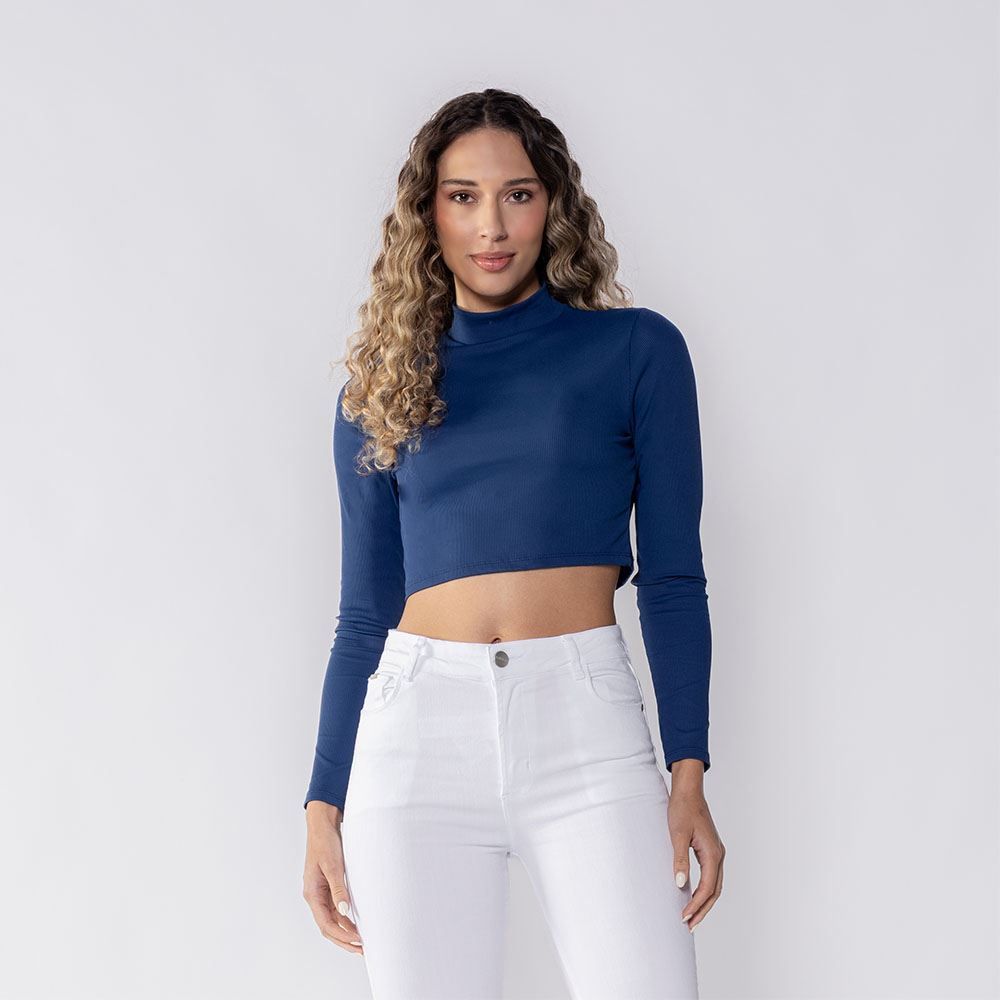 Cropped Feminino Manga Longa Canelado Patricia Foster
