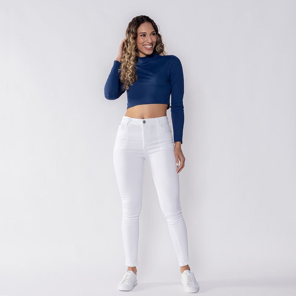 Cropped Feminino Manga Longa Canelado Patricia Foster