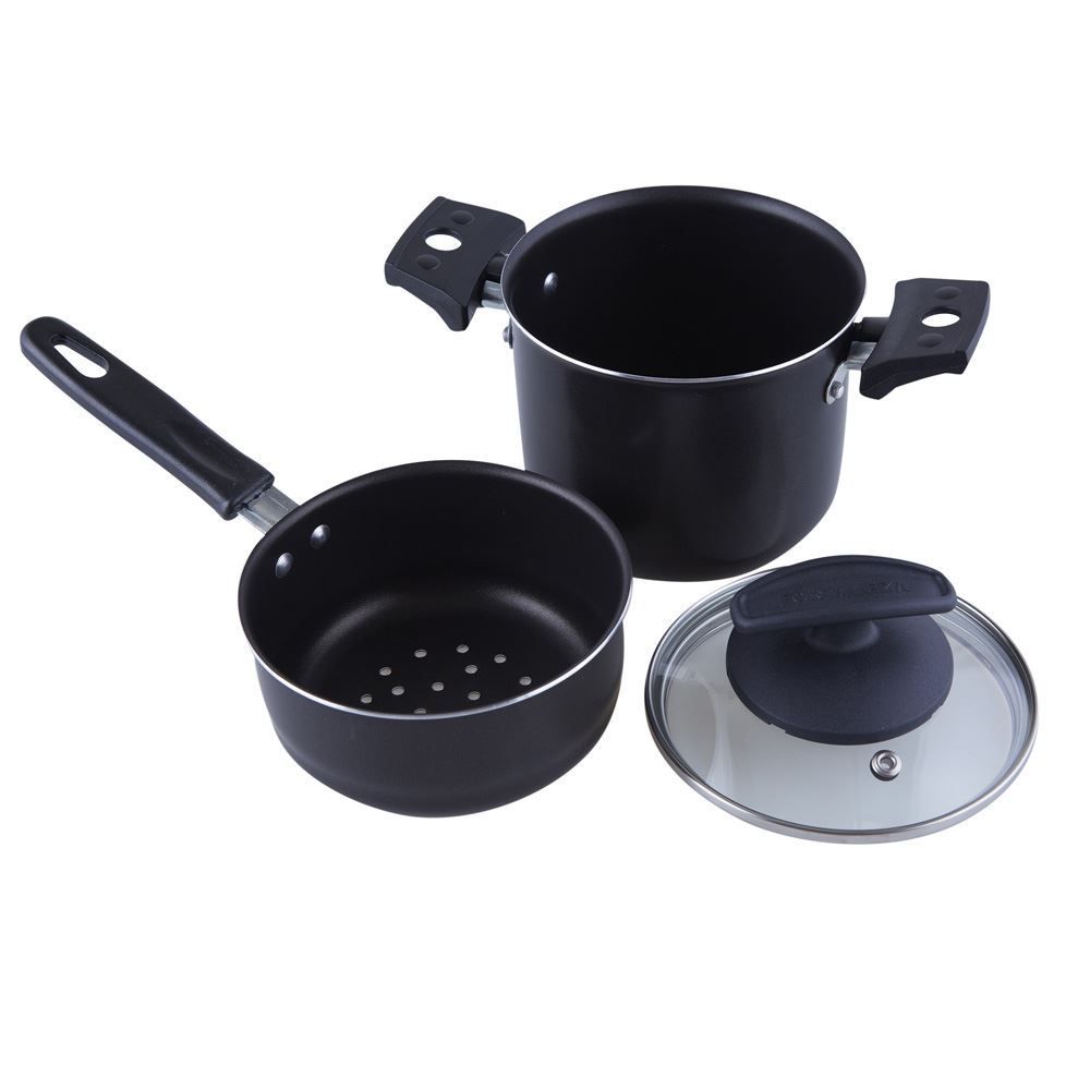 Cuscuzeira Com Tampa Em Vidro Fortaleza 12Cm - Preto