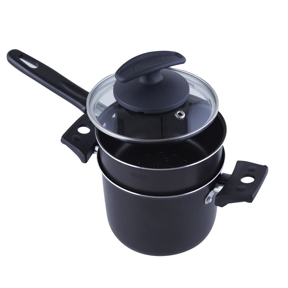 Cuscuzeira Com Tampa Em Vidro Fortaleza 12Cm - Preto