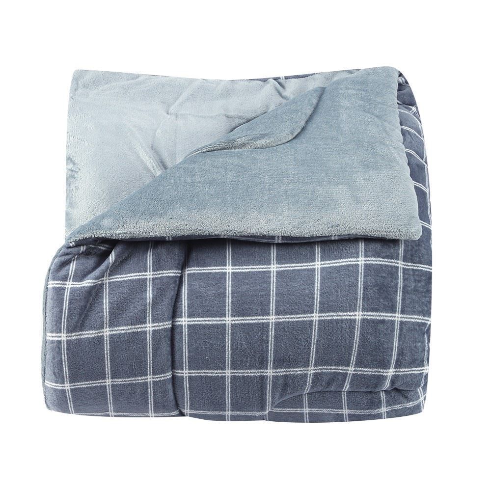 Edredom Queen 100% Poliéster Provence Plush Havan Casa - Grid Verde Azul