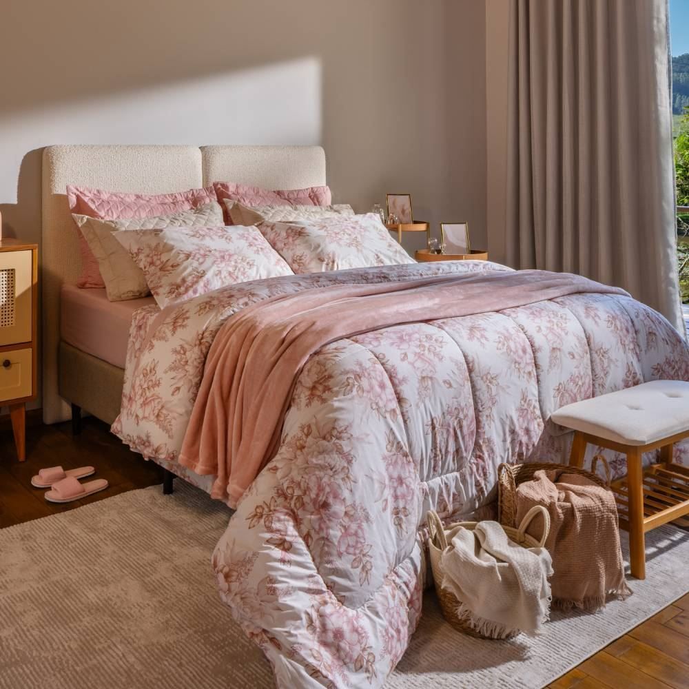 Edredom Queen Percal 180 Fios Buona Fortuna - Cecilia Rosa