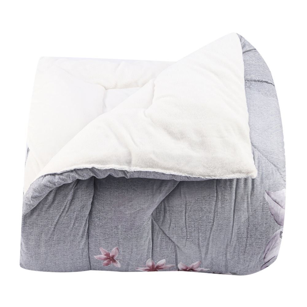 Edredom Queen Dupla Face Plush Versátile Havan Casa - Floral Cinza