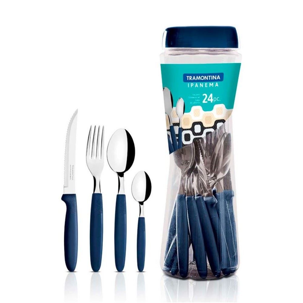 Faqueiro Tramontina Ipanema Lâminas Em Aço Inox 24 Peças - Azul