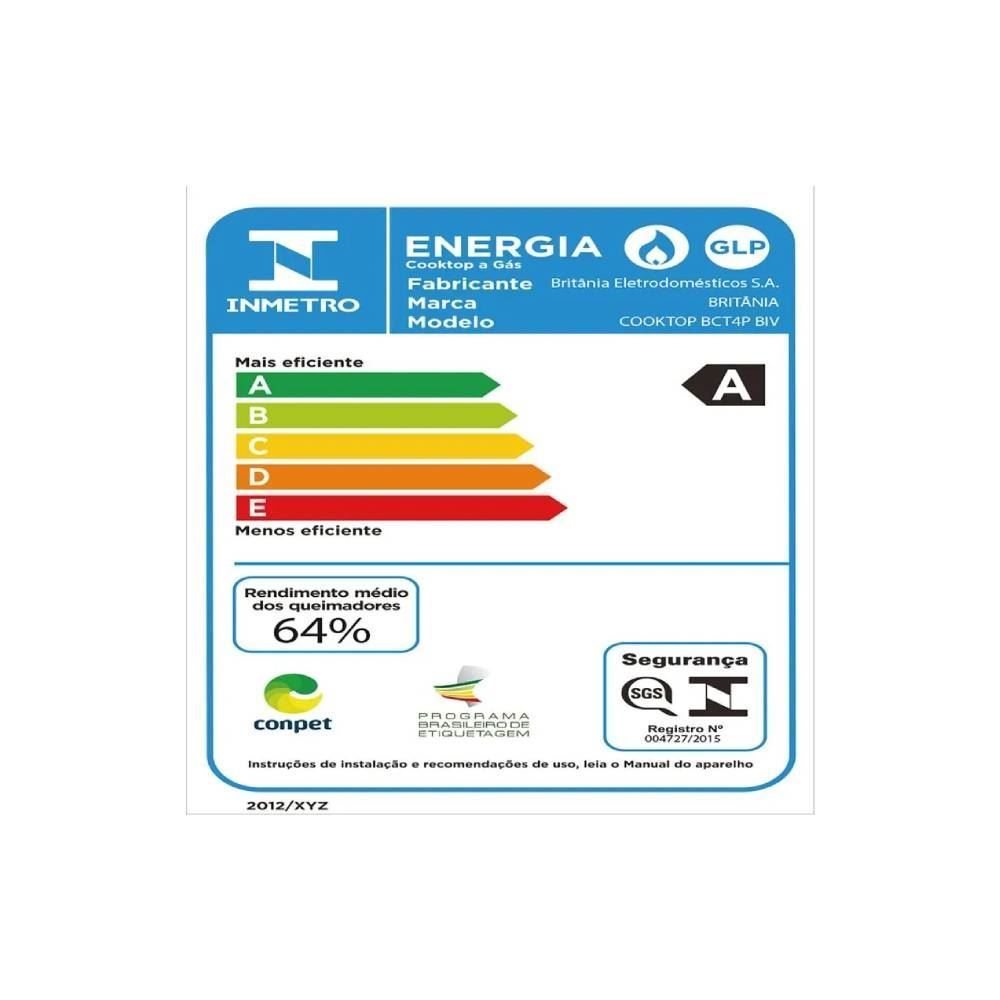 Fogão Cooktop Britânia 4 Bocas Mesa De Vidro Bct4p - Bivolt