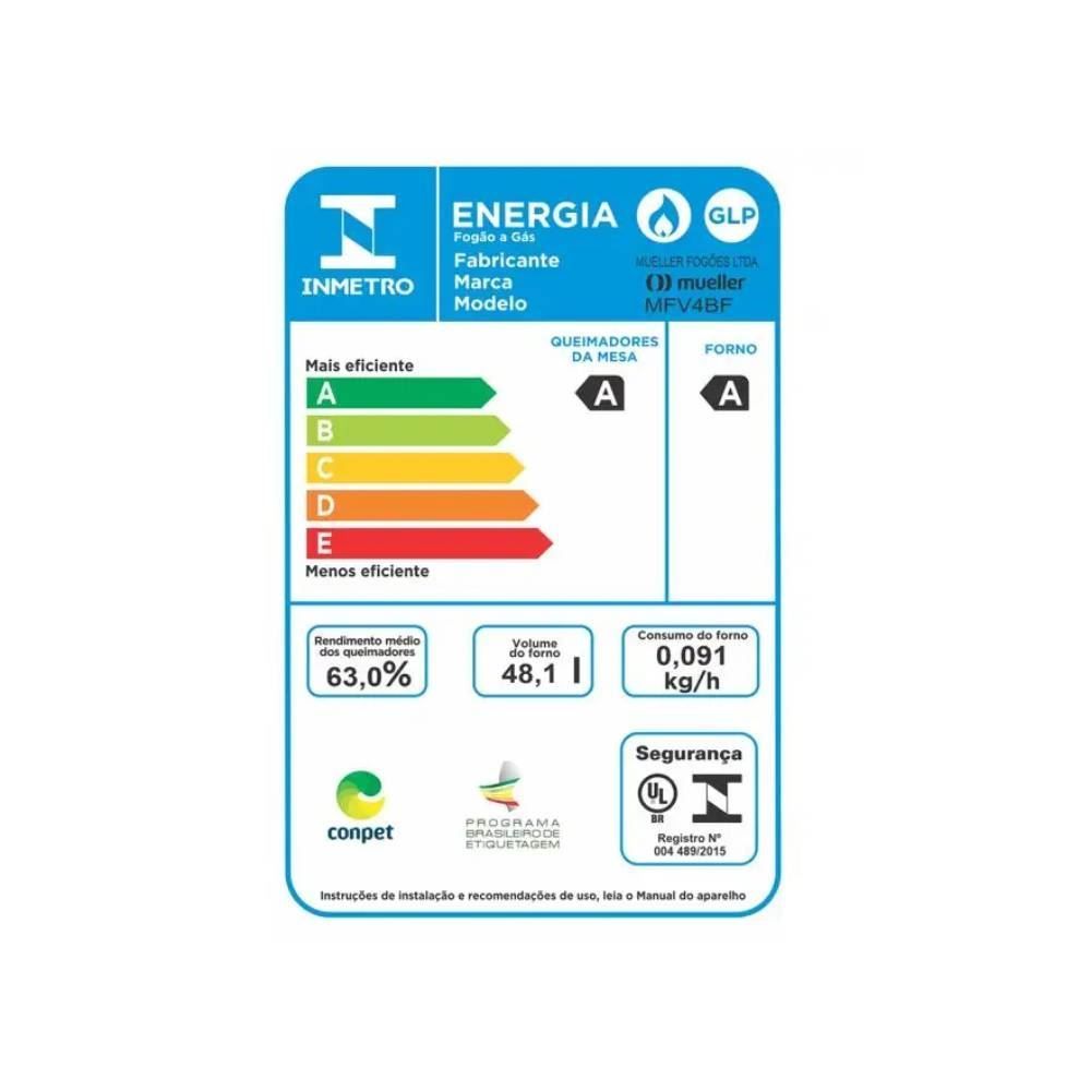 Fogão De Piso 4 Bocas Mueller Mesa De Vidro Preto Mfv4bf - Bivolt