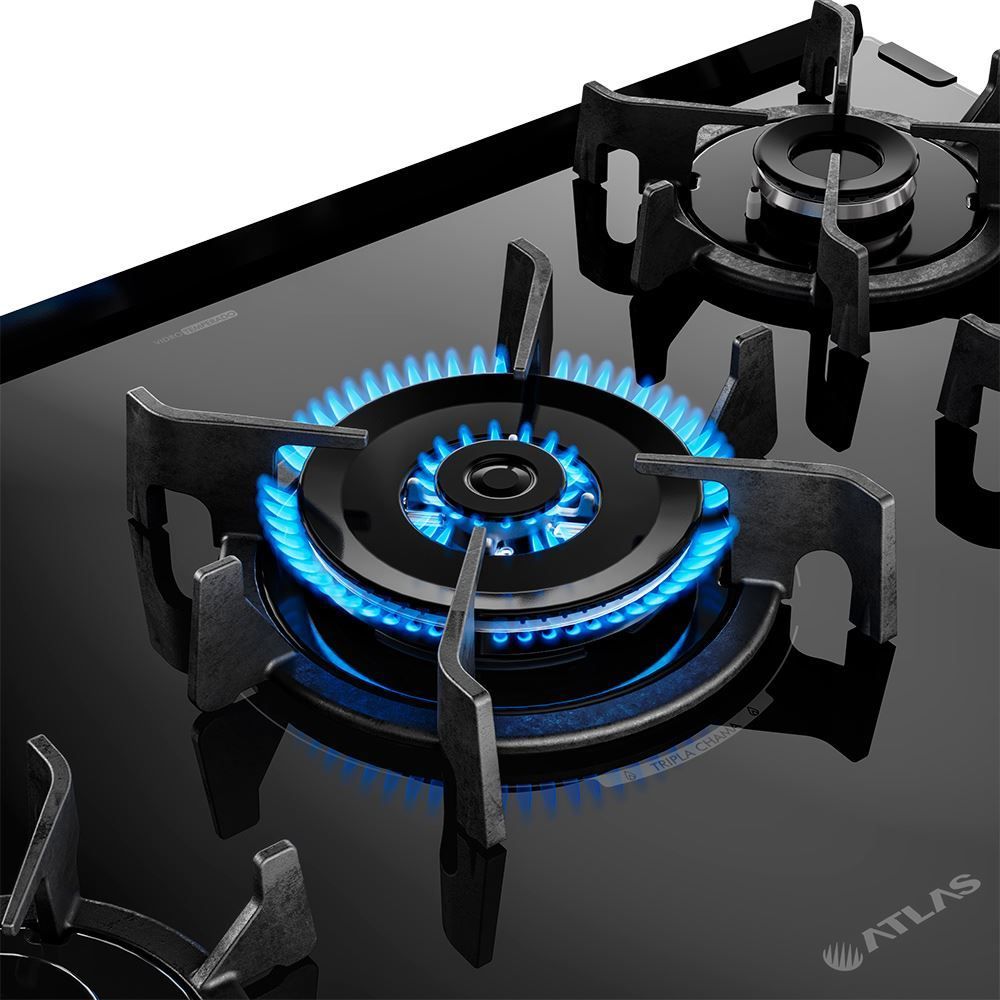 Fogão De Piso 5 Bocas Atlas Agile Glass Up Preto - Bivolt
