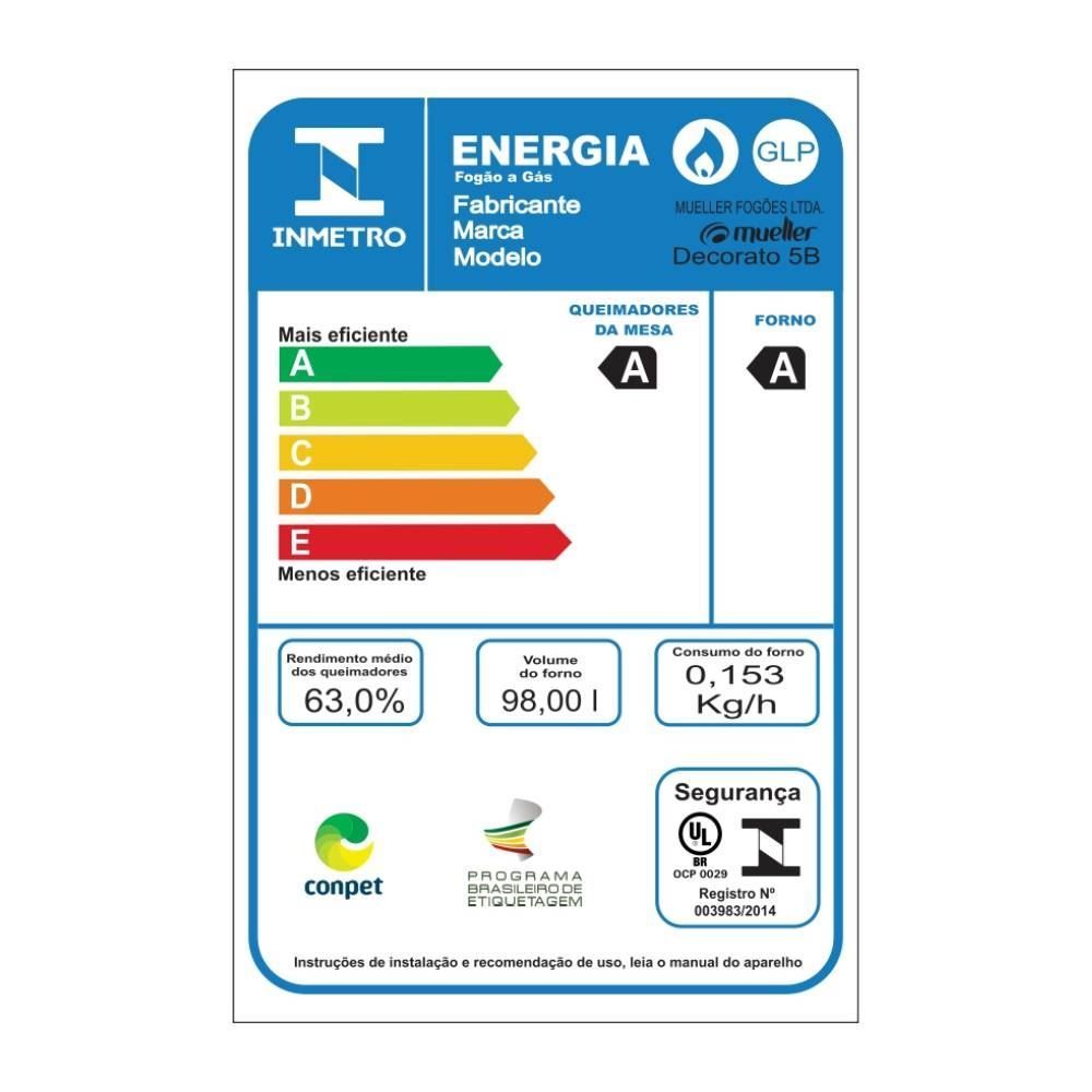 Fogão De Piso 5 Bocas Mueller Acendimento Automático Decorato G3 - Bivolt