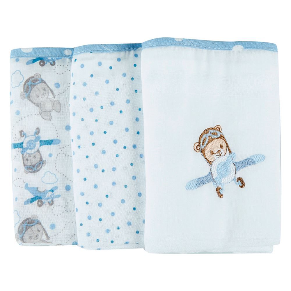 Fralda Estampada Com 3 Peças Havan Baby - Aviador Azul
