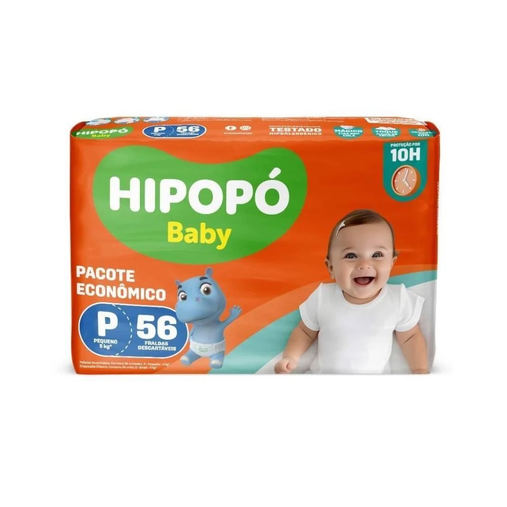 Fraldas Descartáveis Pacote Econômico P Hipopó Baby  - 56 unidades