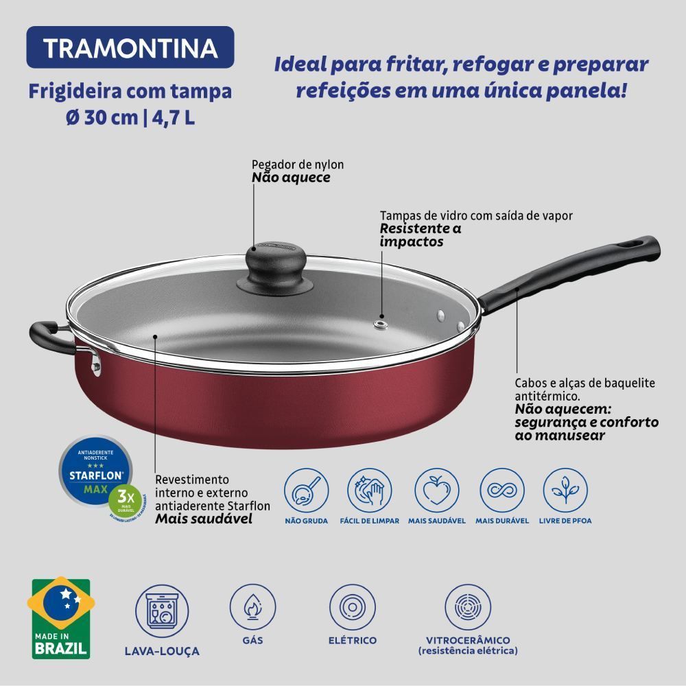 Frigideira Com Tampa Jumbo Tramontina Bordô - 30cm
