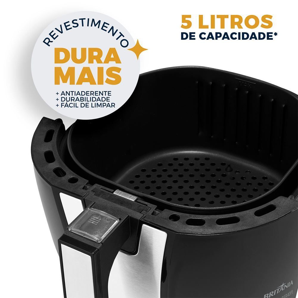 Fritadeira Air Fryer Britânia 5 Litros Antiaderente BFR40PI
