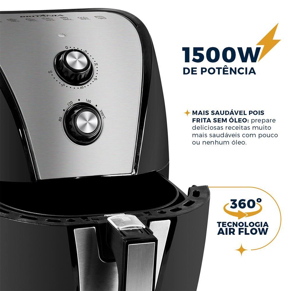 Fritadeira Air Fryer Britânia 5 Litros Antiaderente BFR40PI