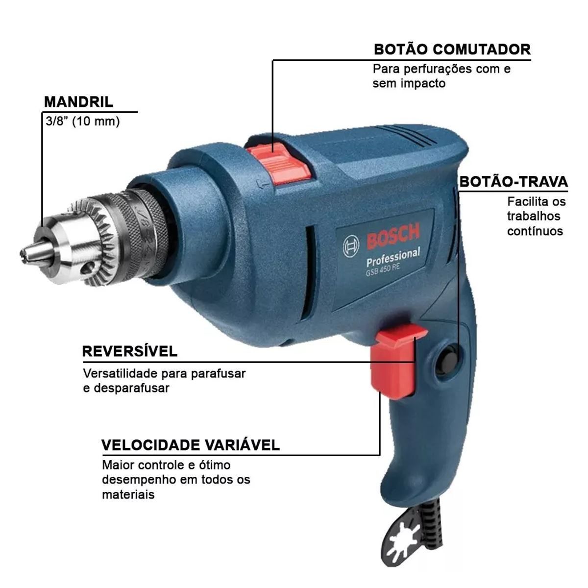 Furadeira de Impacto Bosch 450W GSB RE
