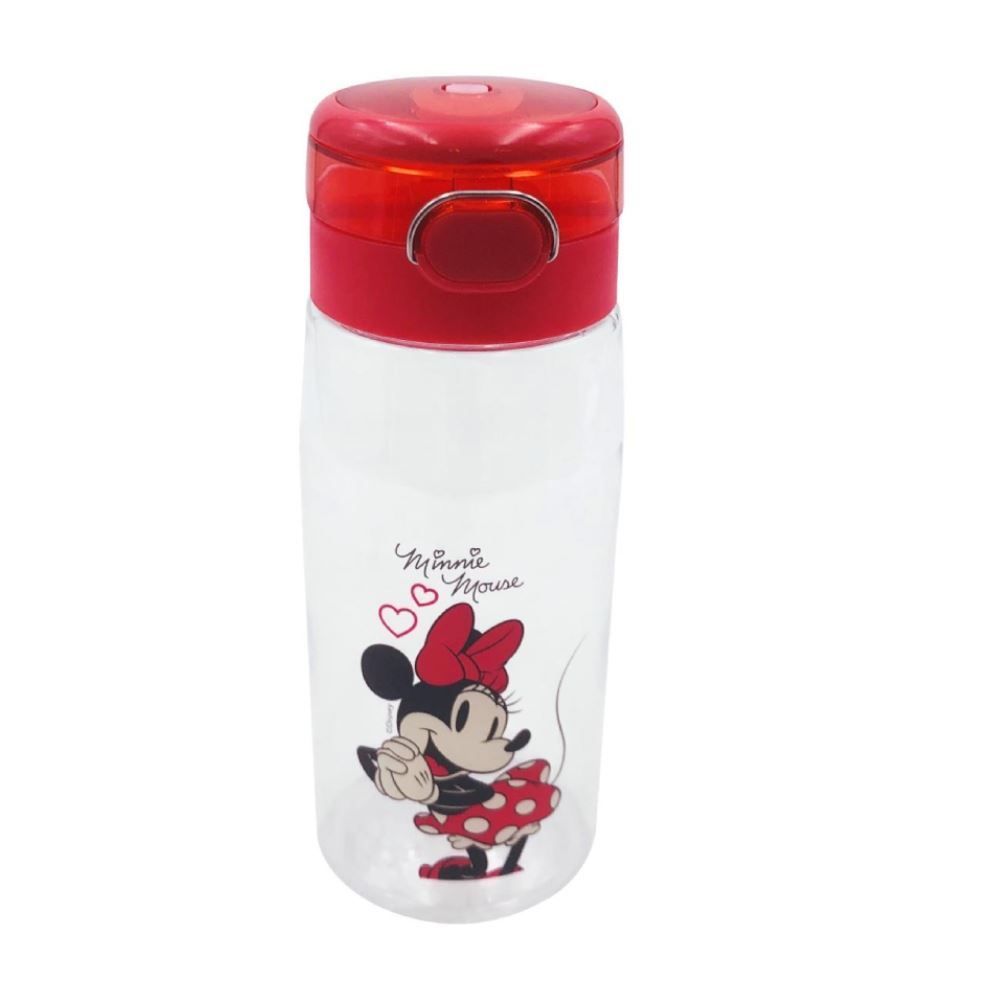 Garrafa De Água Plástico Minnie Disney 600 Ml - Transparente e Vermelho