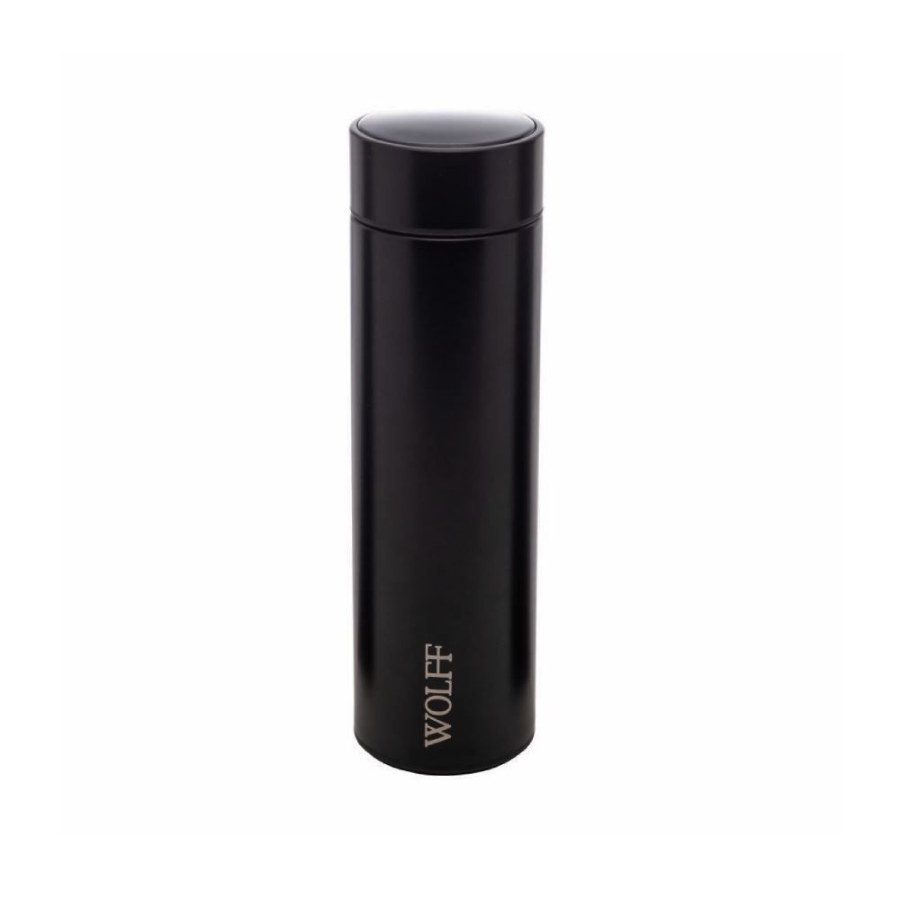 Garrafa Inox Com Termômetro Led Wolf 500 Ml - Preto