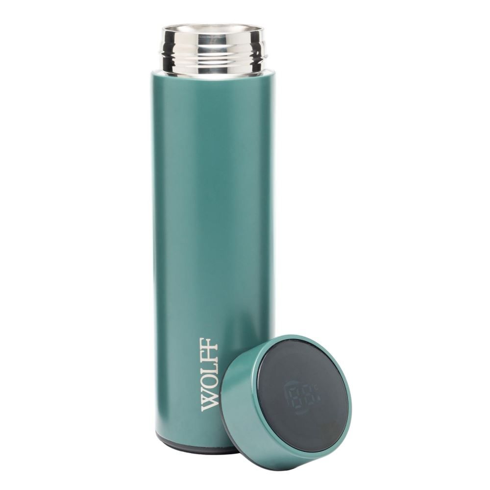 Garrafa De Água Inox Com Termômetro Led 500 Ml Wolff - Verde
