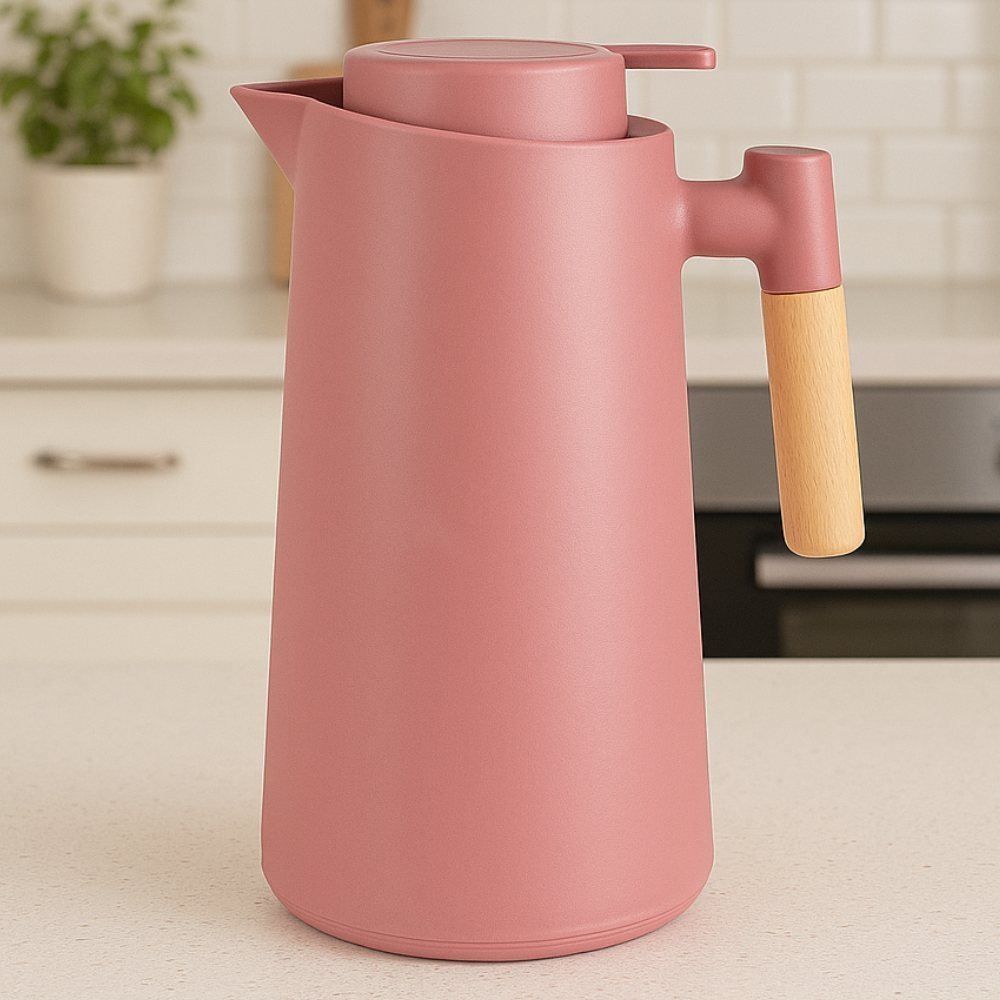 Garrafa Térmica Com Cabo De Madeira 1 Litro Havan Casa - Rosa