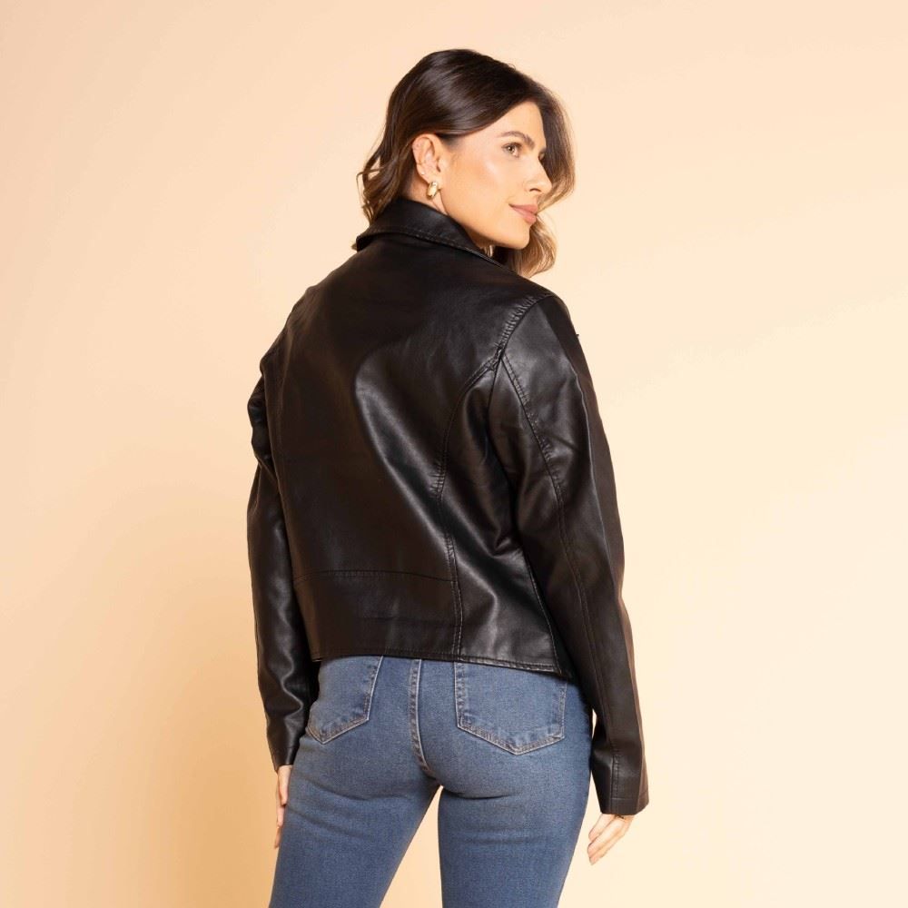 Jaqueta Biker Feminina De Couro Sintético Patricia Foster