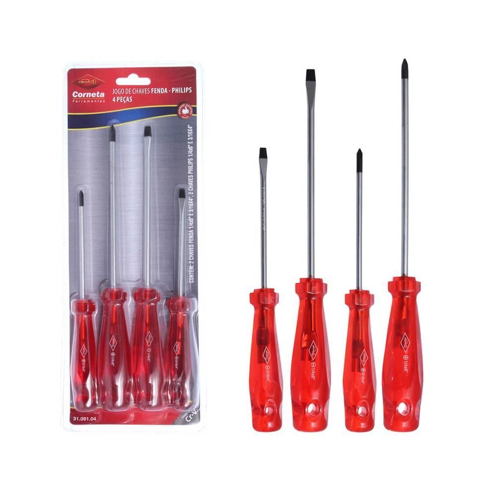 Jogo Chave De Fenda E Chave Philips 4 Peças Corneta - 7896980443684