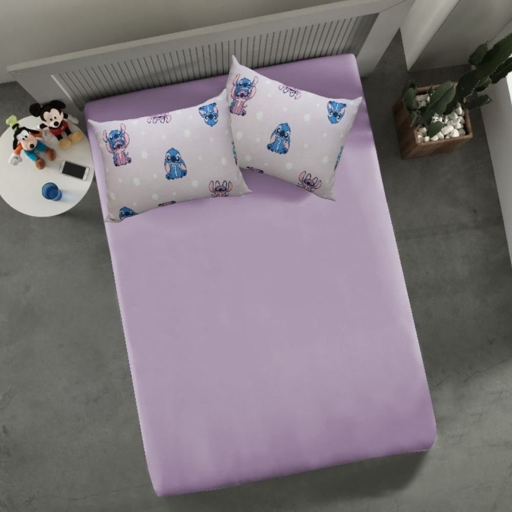 Jogo De Cama Casal Disney Portallar 3 Pçs - Love Stitch Lavanda