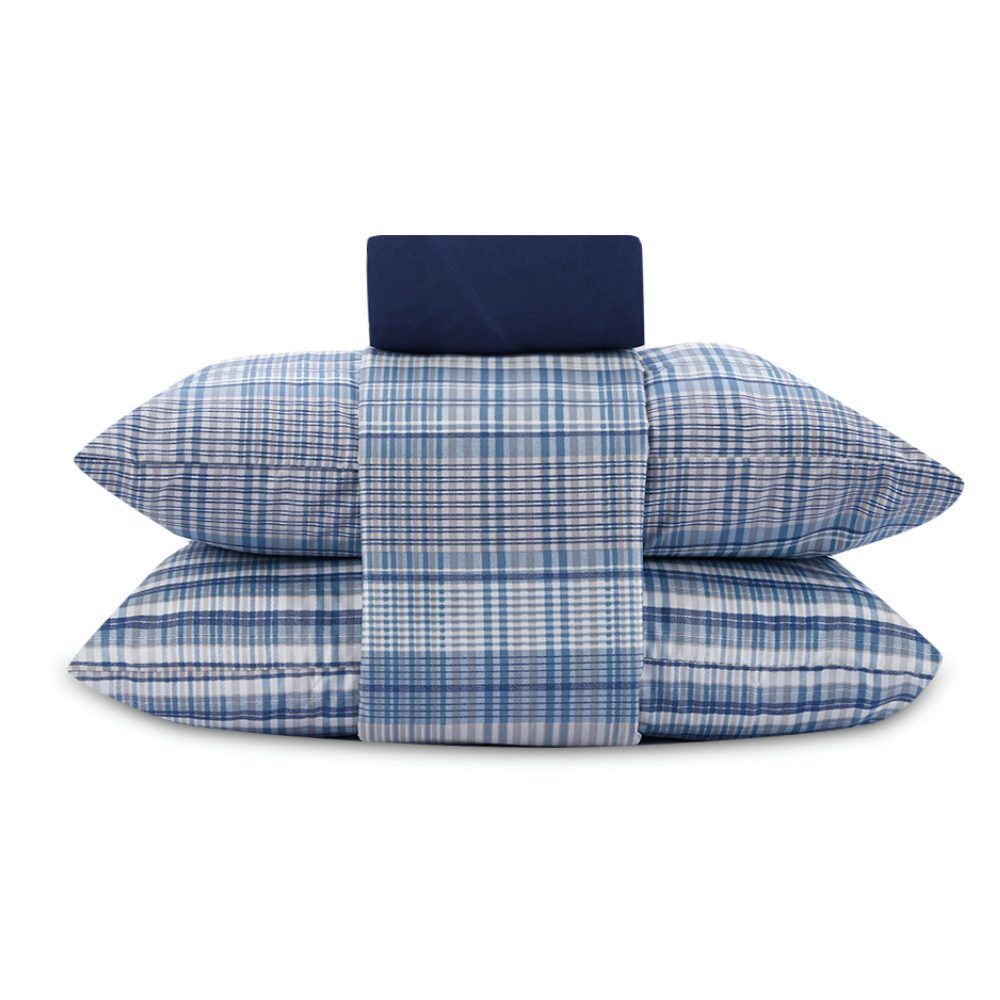 Jogo De Cama Casal Micropercal Havan Casa 4 Pçs - Jack Xadrez Azul