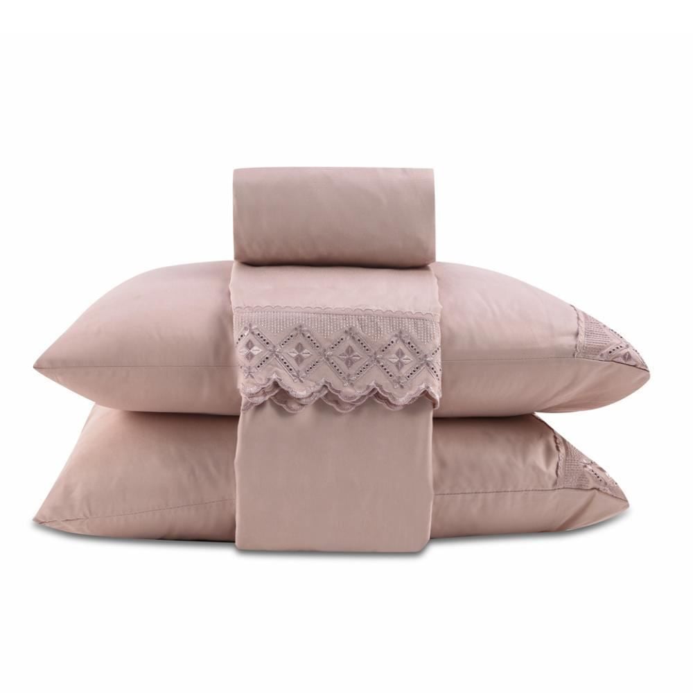 Jogo De Cama King 100% Poliéster Com Renda Havan Casa 4 Pçs - Rosa