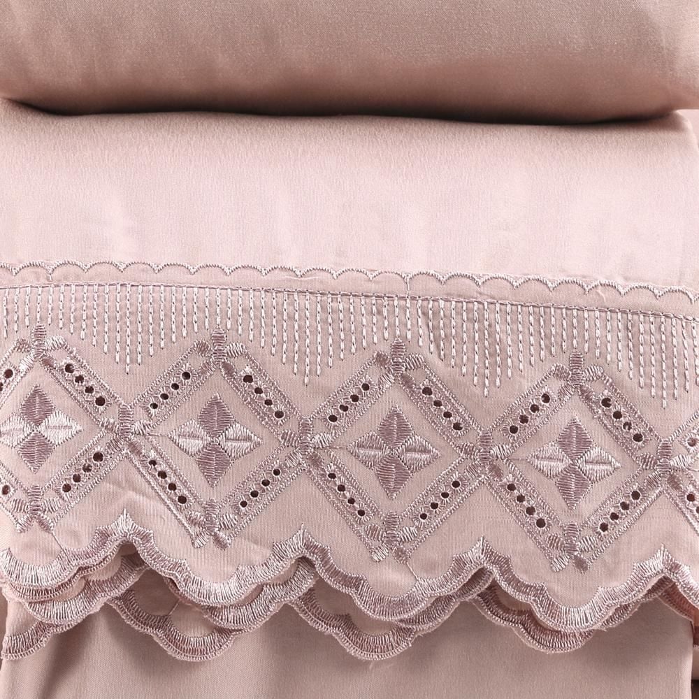 Jogo De Cama King 100% Poliéster Com Renda Havan Casa 4 Pçs - Rosa