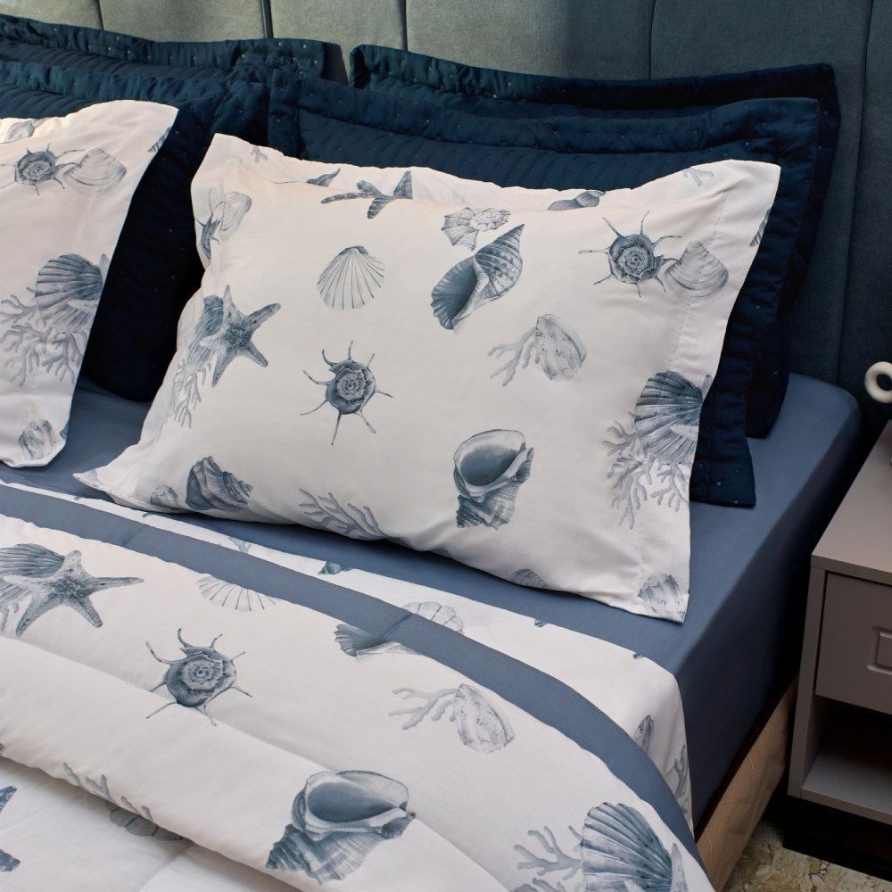 Jogo De Cama King Buona Fortuna 4Peças - Brisa Do Mar Azul